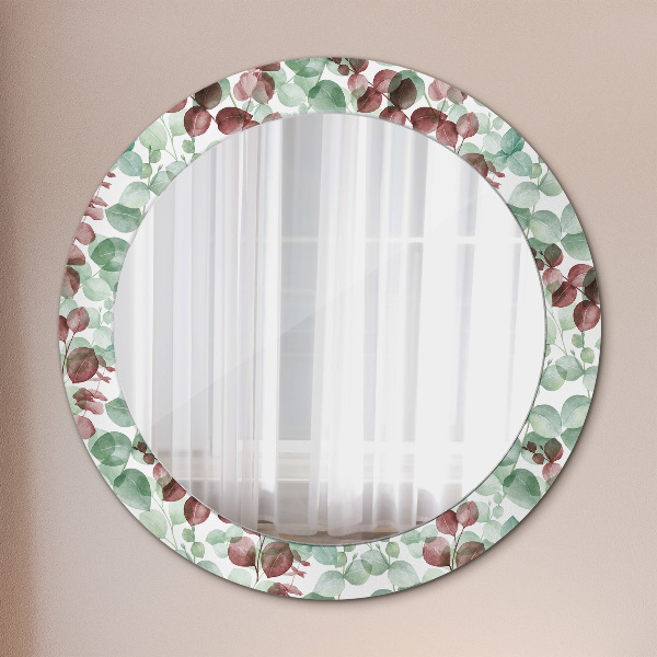 Ronde wandspiegel met print Eucalyptus