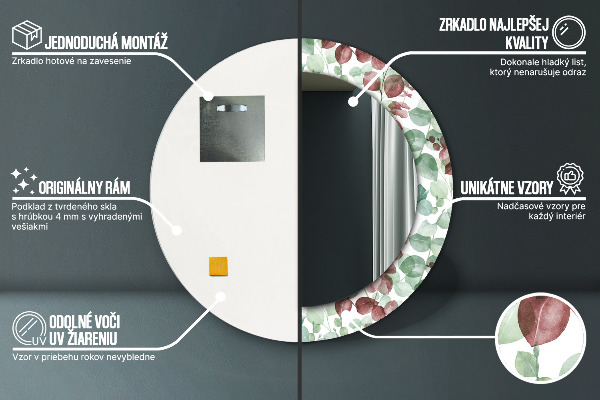 Ronde wandspiegel met print Eucalyptus