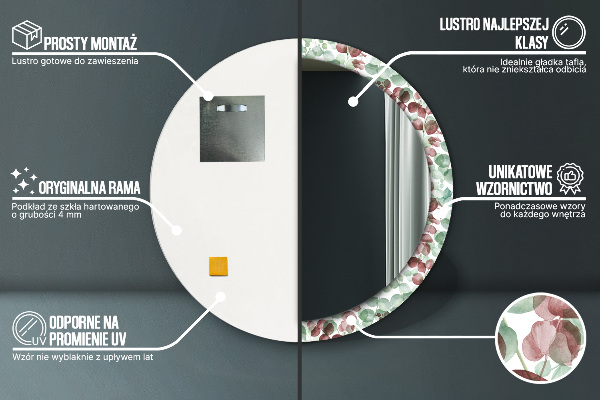 Ronde wandspiegel met print Eucalyptus