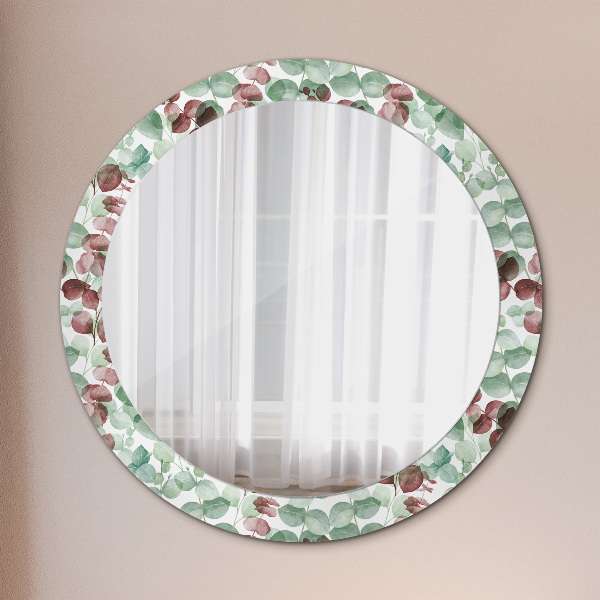 Ronde wandspiegel met print Eucalyptus