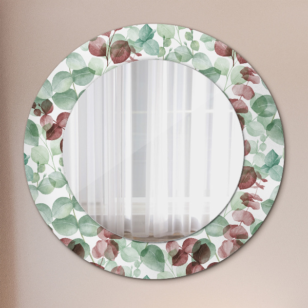 Ronde wandspiegel met print Eucalyptus