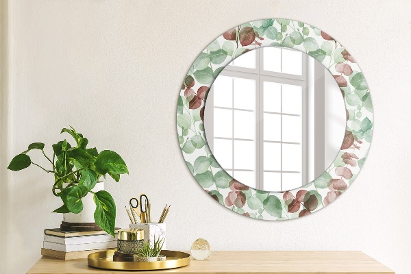 Ronde wandspiegel met print Eucalyptus