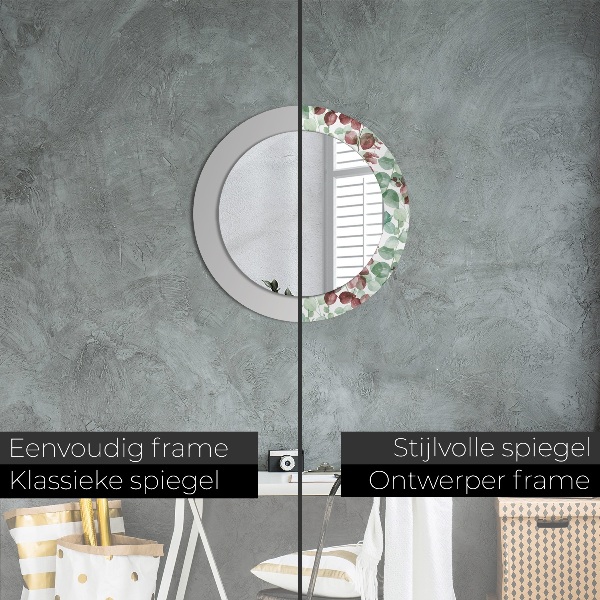 Ronde wandspiegel met print Eucalyptus