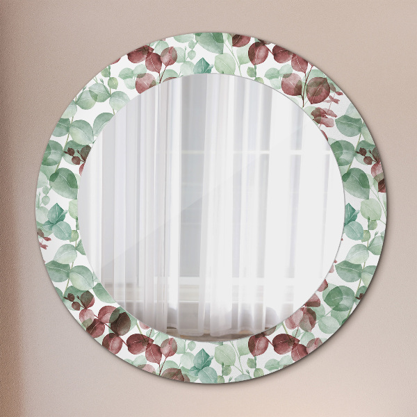 Ronde wandspiegel met print Eucalyptus