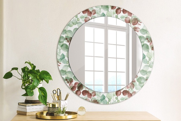 Ronde wandspiegel met print Eucalyptus