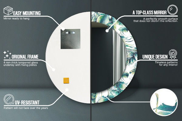 Bedrukte ronde spiegel Bladeren