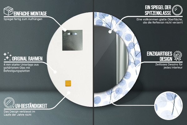Ronde wandspiegel met print Takken bladeren