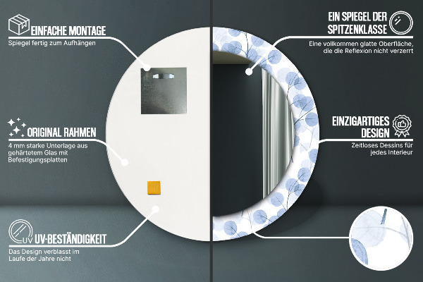 Ronde wandspiegel met print Takken bladeren