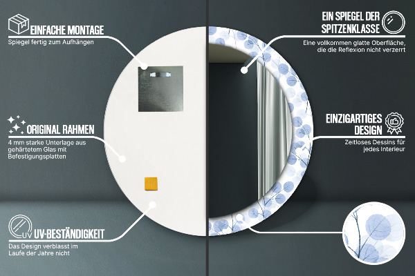 Ronde wandspiegel met print Takken bladeren