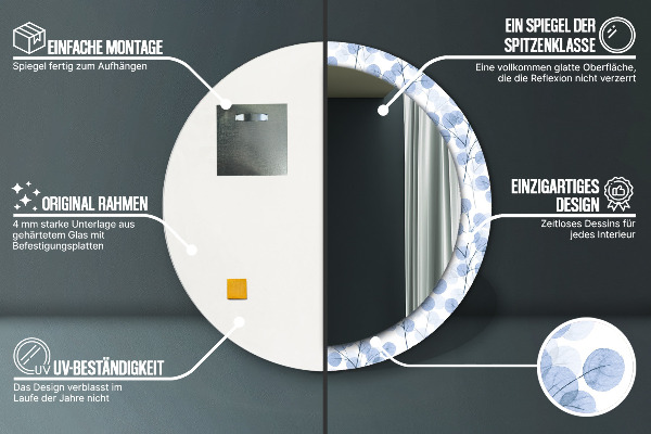 Ronde wandspiegel met print Takken bladeren