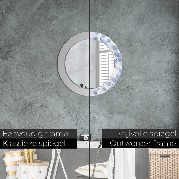 Ronde wandspiegel met print Takken bladeren