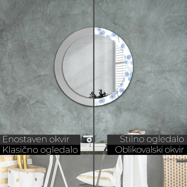 Ronde wandspiegel met print Takken bladeren