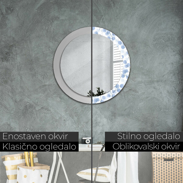 Ronde wandspiegel met print Takken bladeren