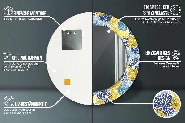 Ronde spiegel met decoratie Blauwe bloemen