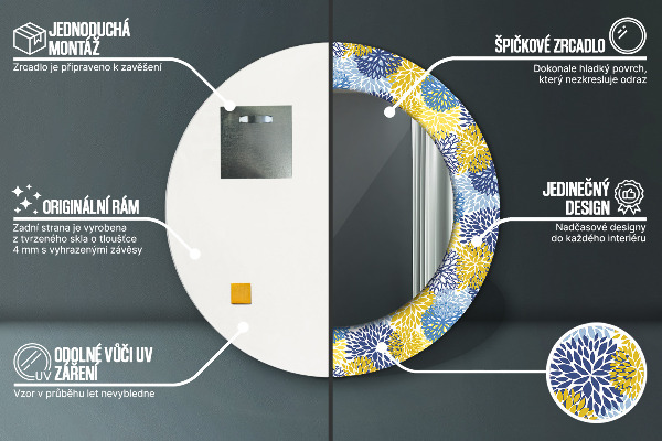 Ronde spiegel met decoratie Blauwe bloemen