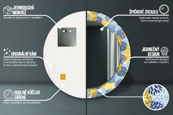 Ronde spiegel met decoratie Blauwe bloemen