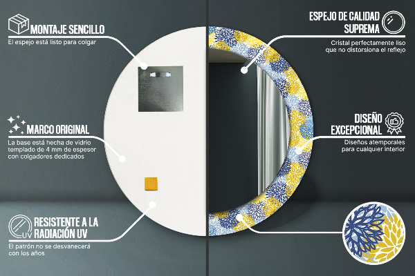 Ronde spiegel met decoratie Blauwe bloemen