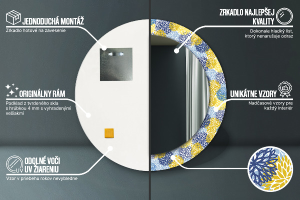 Ronde spiegel met decoratie Blauwe bloemen