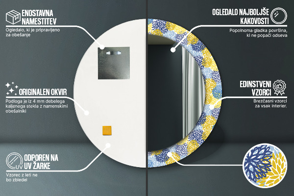 Ronde spiegel met decoratie Blauwe bloemen