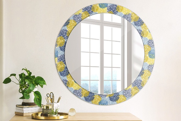 Ronde spiegel met decoratie Blauwe bloemen