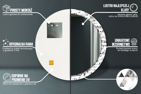 Ronde spiegel met bedrukte lijst Regenboog driehoek