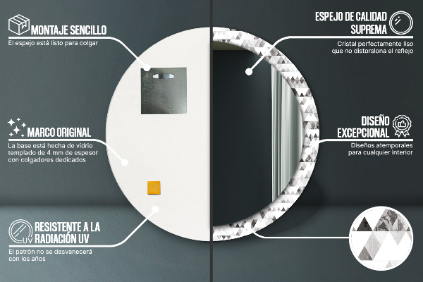 Ronde spiegel met bedrukte lijst Regenboog driehoek