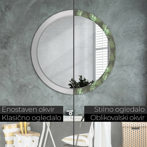 Ronde wandspiegel met print Tropische bladeren