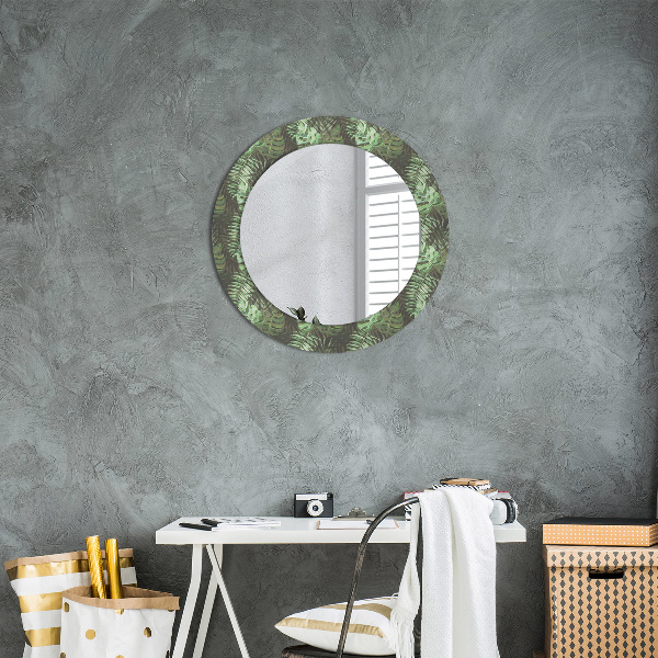 Ronde wandspiegel met print Tropische bladeren