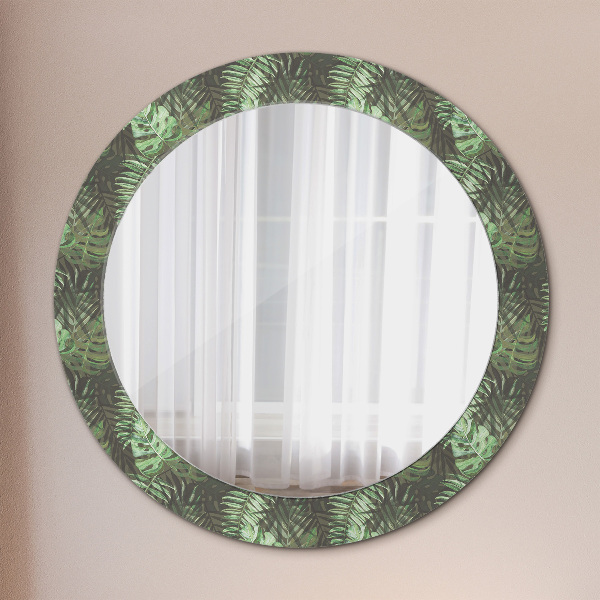 Ronde wandspiegel met print Tropische bladeren