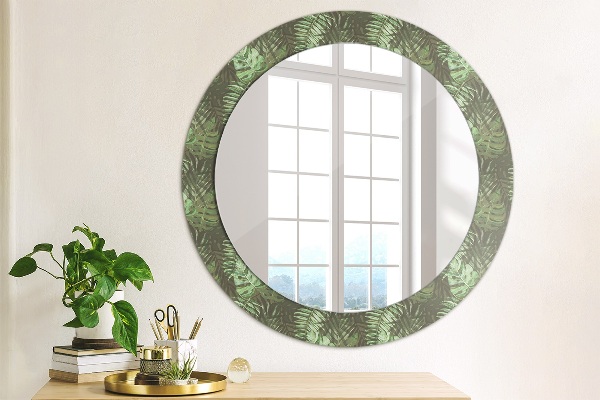 Ronde wandspiegel met print Tropische bladeren