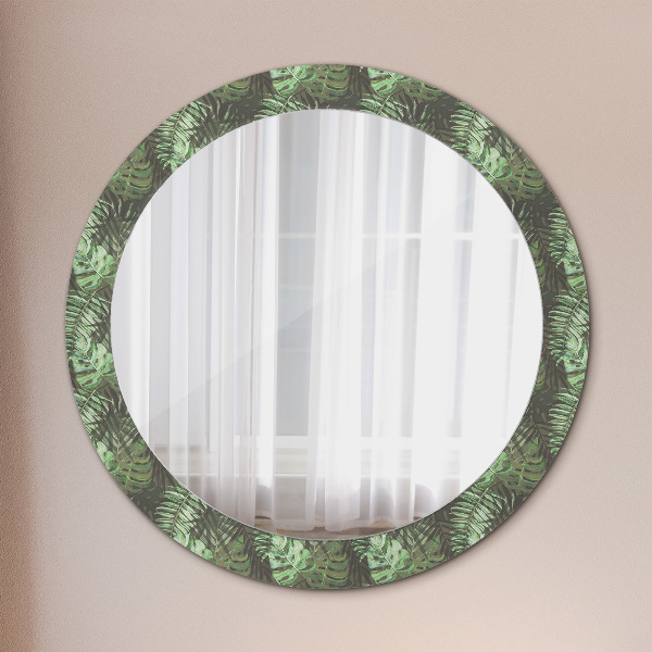 Ronde wandspiegel met print Tropische bladeren