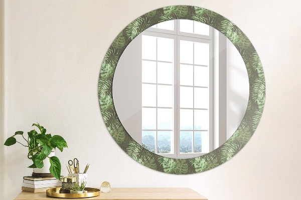 Ronde wandspiegel met print Tropische bladeren