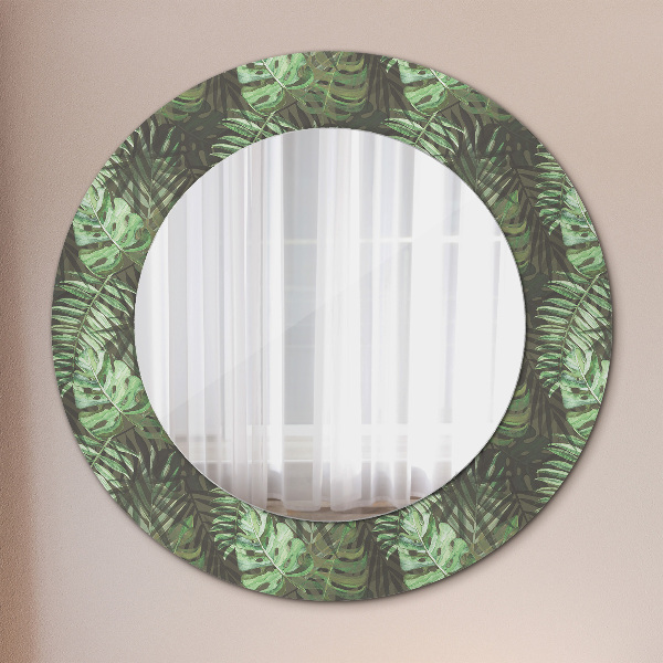 Ronde wandspiegel met print Tropische bladeren