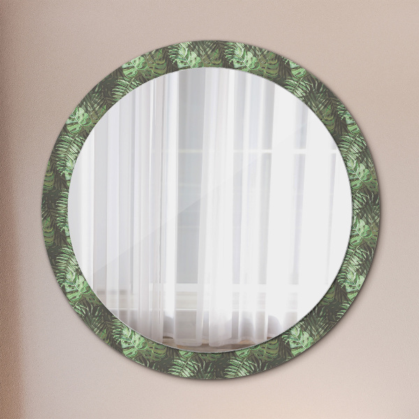 Ronde wandspiegel met print Tropische bladeren