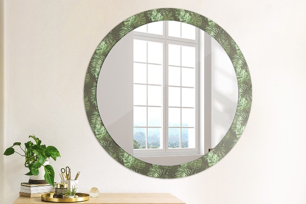 Ronde wandspiegel met print Tropische bladeren