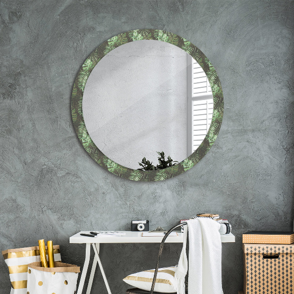 Ronde wandspiegel met print Tropische bladeren