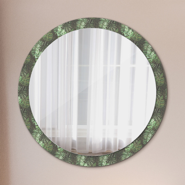 Ronde wandspiegel met print Tropische bladeren