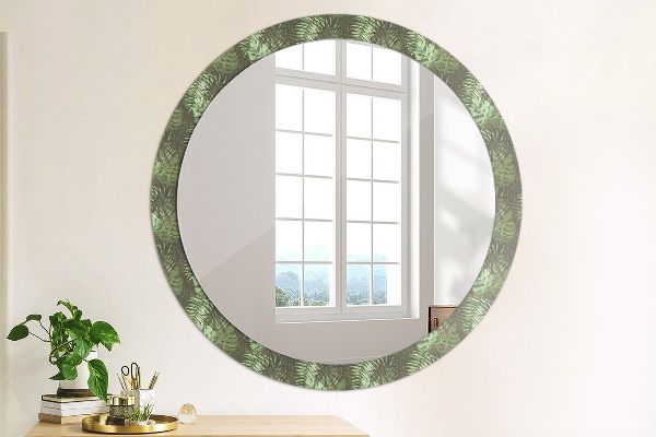 Ronde wandspiegel met print Tropische bladeren