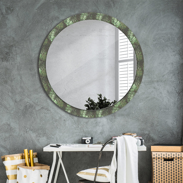 Ronde wandspiegel met print Tropische bladeren