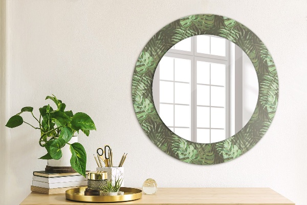 Ronde wandspiegel met print Tropische bladeren