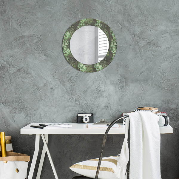 Ronde wandspiegel met print Tropische bladeren
