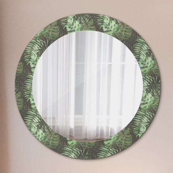 Ronde wandspiegel met print Tropische bladeren