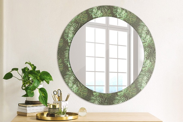 Ronde wandspiegel met print Tropische bladeren