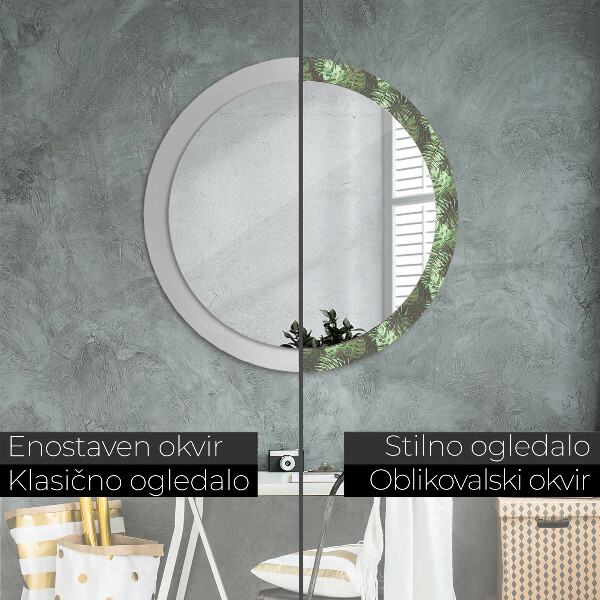 Ronde wandspiegel met print Tropische bladeren