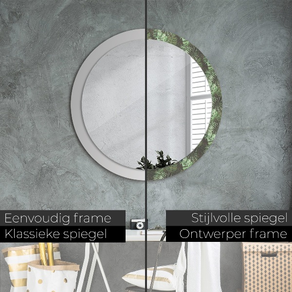 Ronde wandspiegel met print Tropische bladeren