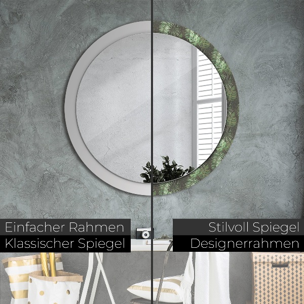 Ronde wandspiegel met print Tropische bladeren