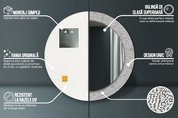 Ronde spiegel met bedrukte lijst Bloemenpatroon