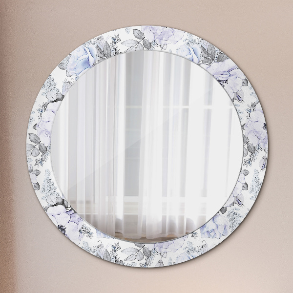 Ronde spiegel met decoratie Blauwe rozen