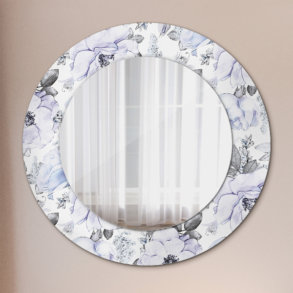 Ronde spiegel met decoratie Blauwe rozen