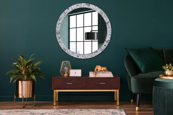 Ronde spiegel met decoratie Blauwe rozen